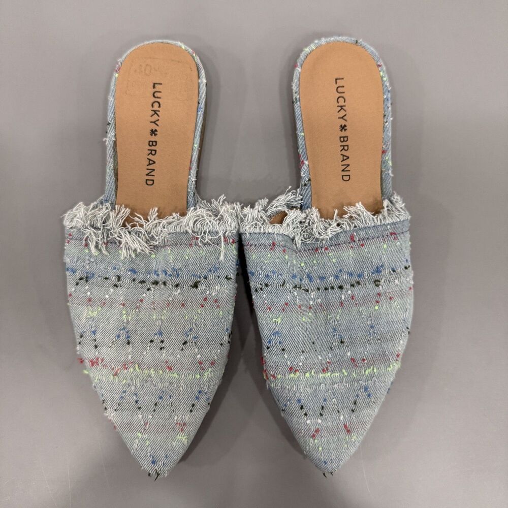 Lucky Brand Women's Bapsee Mule Slide Light Blue Denim Multicolor Slip On 6.5